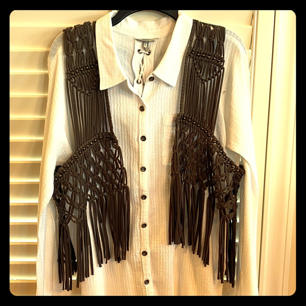 Olive Green Beaded Knotted Vest